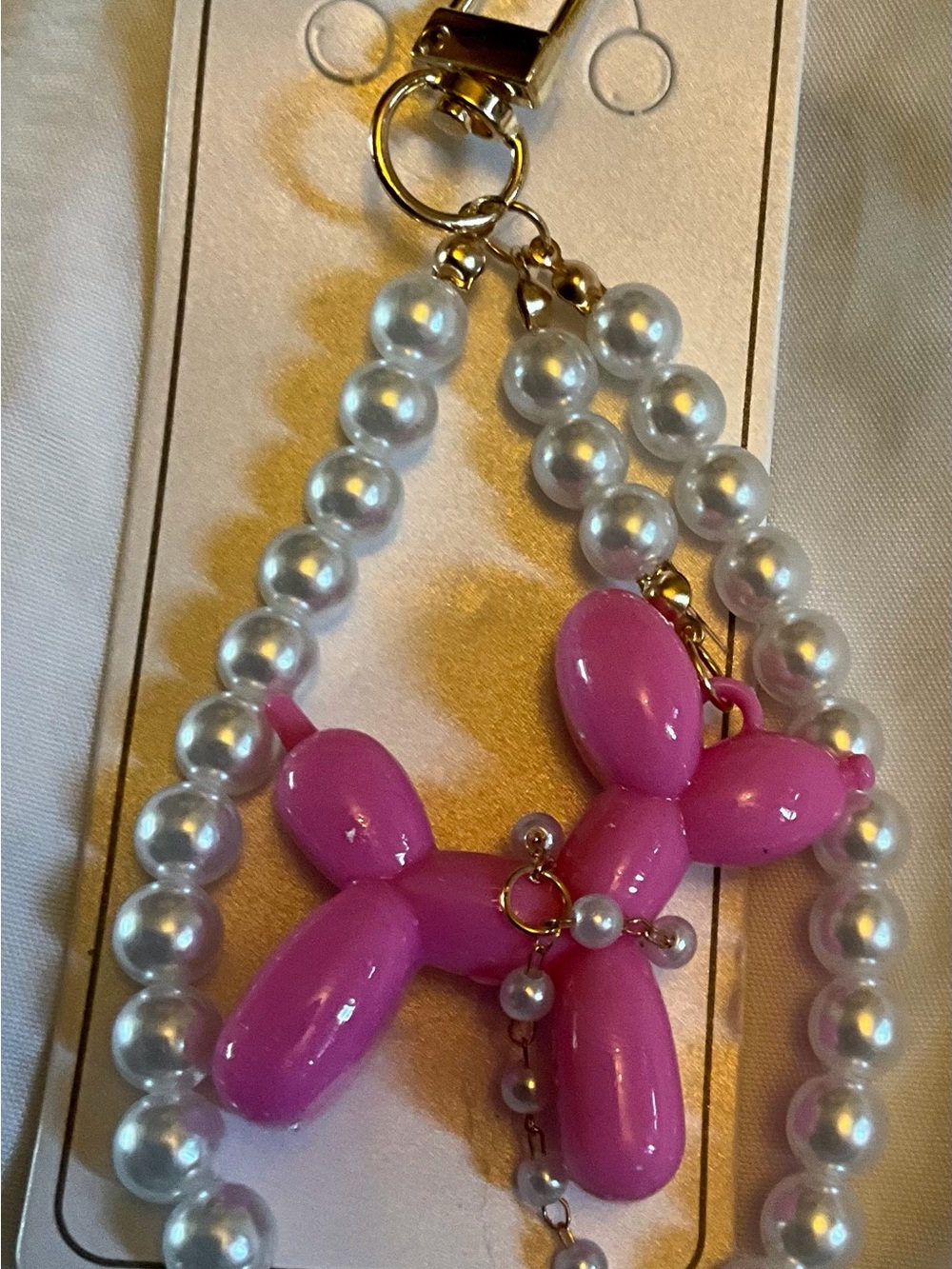 Pink Balloon Dog Pearl Charm Keyring - Fashion Key & Card Holder